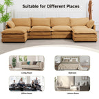 Corduroy Sectional Sofa with Removable Ottomans & Ultra-soft Cushions for Living Room & Bedroom