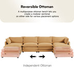 Corduroy Sectional Sofa with Removable Ottomans & Ultra-soft Cushions for Living Room & Bedroom