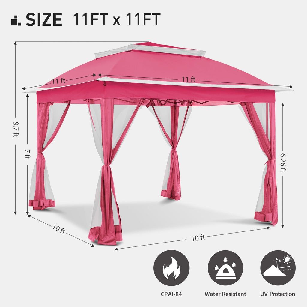 Cozywor 11 ft. x 11 ft. Pop-Up Steel Gazebo with Mosquito Netting