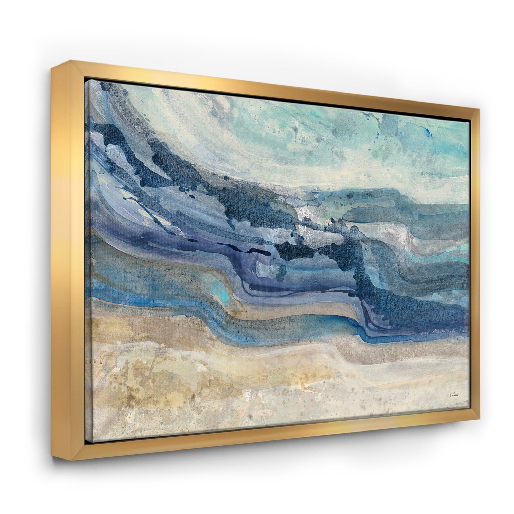 Designart Coast Blue Sea Waves Watercolour Modern Farmhouse Framed Canvas