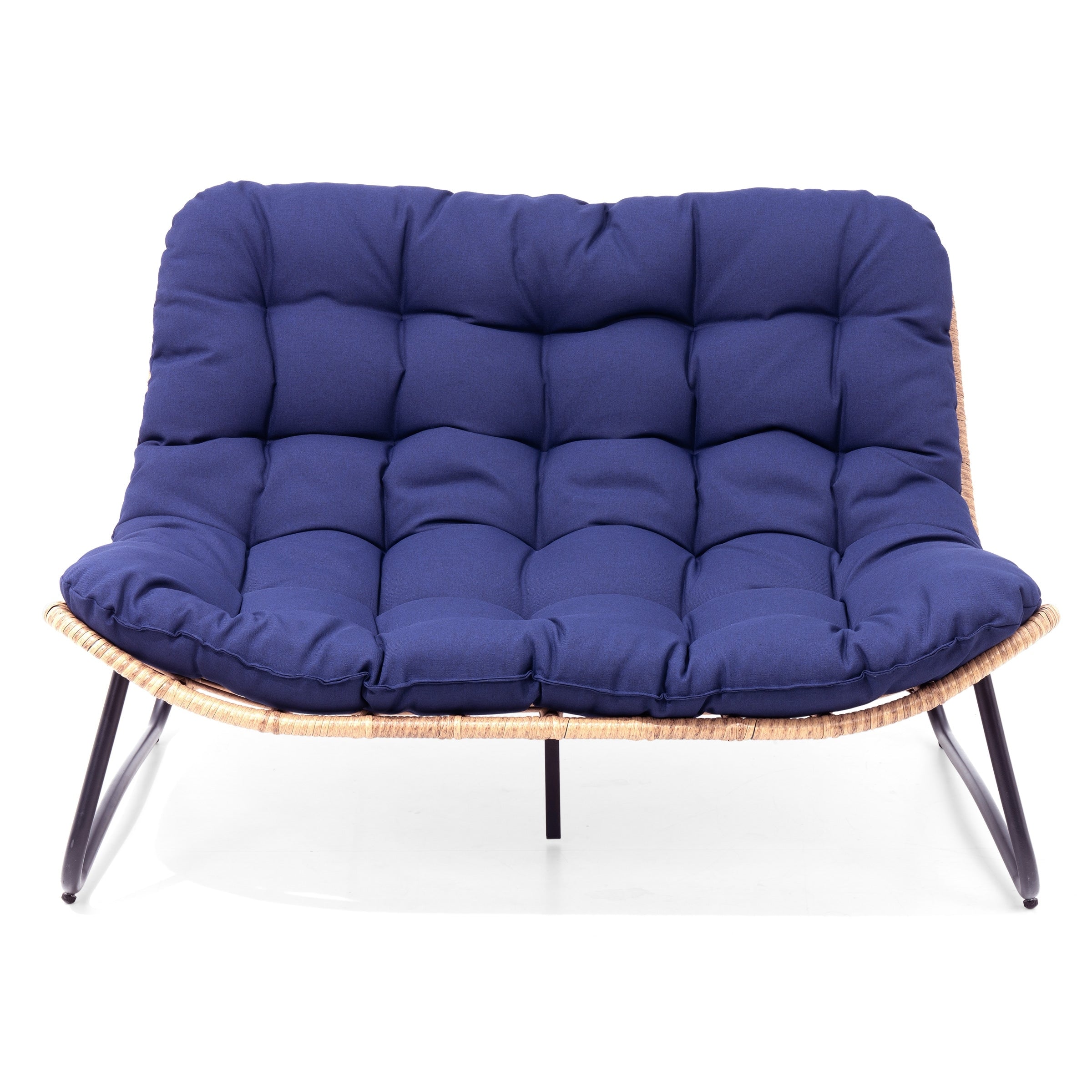 Double Papasan Chair Loveseat with Cushion, All-weather PE Rattan and Metal Frame for Indoor Outdoor