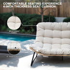 Double Papasan Chair Loveseat with Cushion, All-weather PE Rattan and Metal Frame for Indoor Outdoor