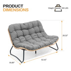 Double Papasan Chair Loveseat with Cushion, All-weather PE Rattan and Metal Frame for Indoor Outdoor