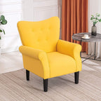 Erommy Modern Accent Chair, High Back Armchair, Upholstered Fabric Button Single Sofa with Wooden Legs for Living Room