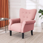 Erommy Modern Accent Chair, High Back Armchair, Upholstered Fabric Button Single Sofa with Wooden Legs for Living Room