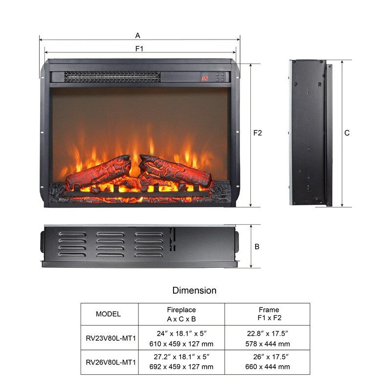Electric Fireplace Insert with Adjustable Heating, Brightness, Timer and Overheat Protection, 1400W, CSA Listed