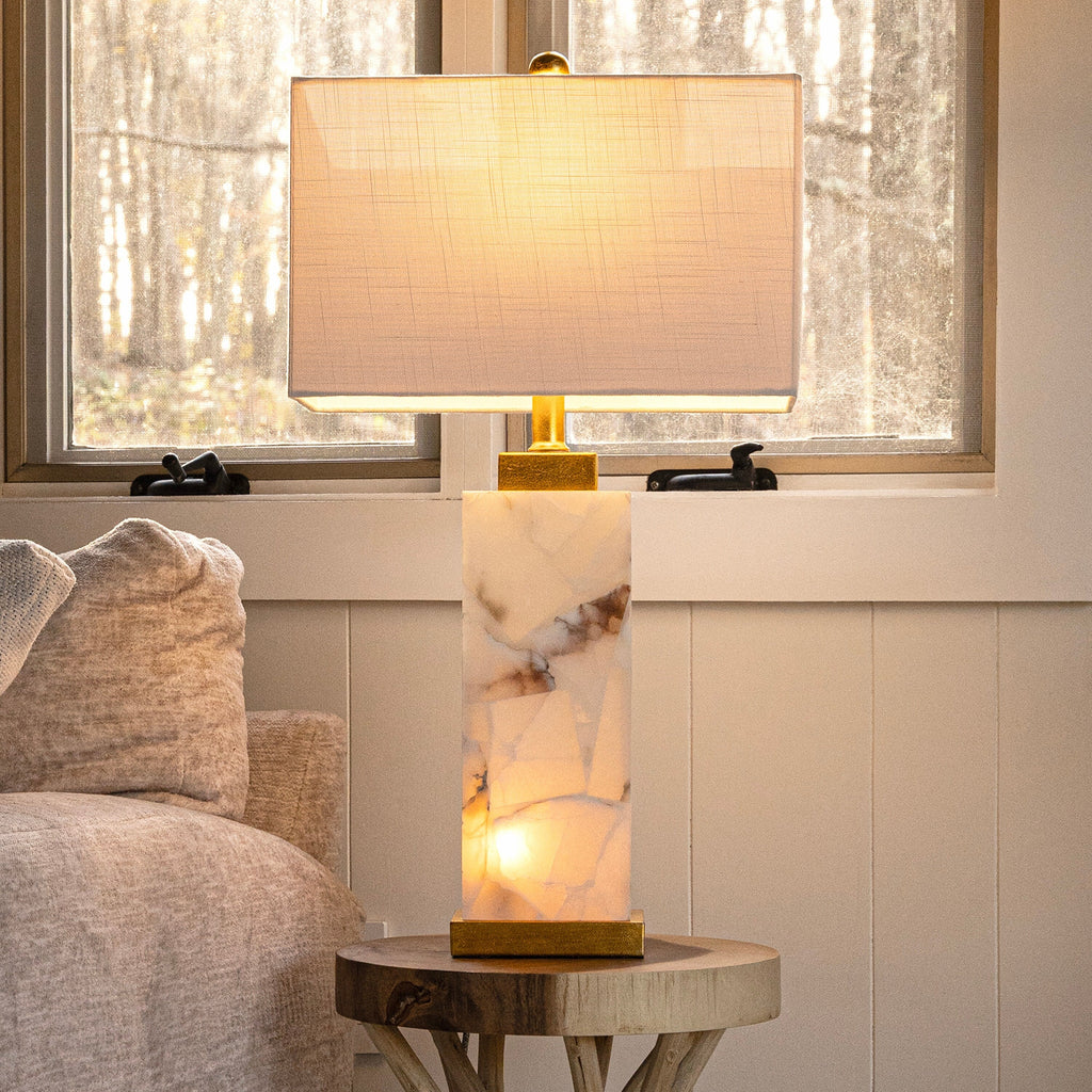 Eloise 27.5 Alabaster LED Table Lamp, White/Gold Leaf by JONATHAN Y