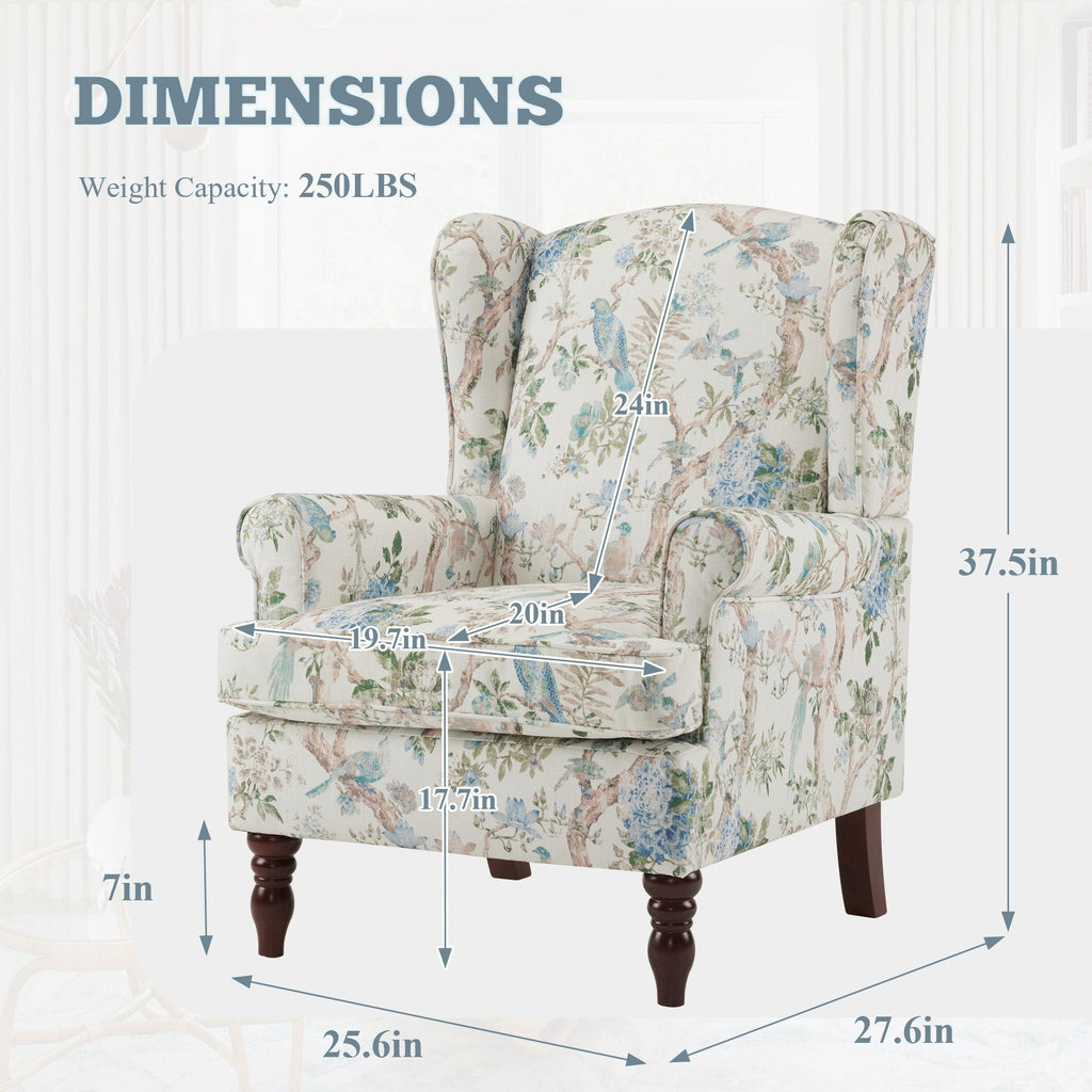 Erommy Modern Accent Chair, High Back Armchair, Upholstered Fabric Button Single Sofa with Wooden Legs for Living Room