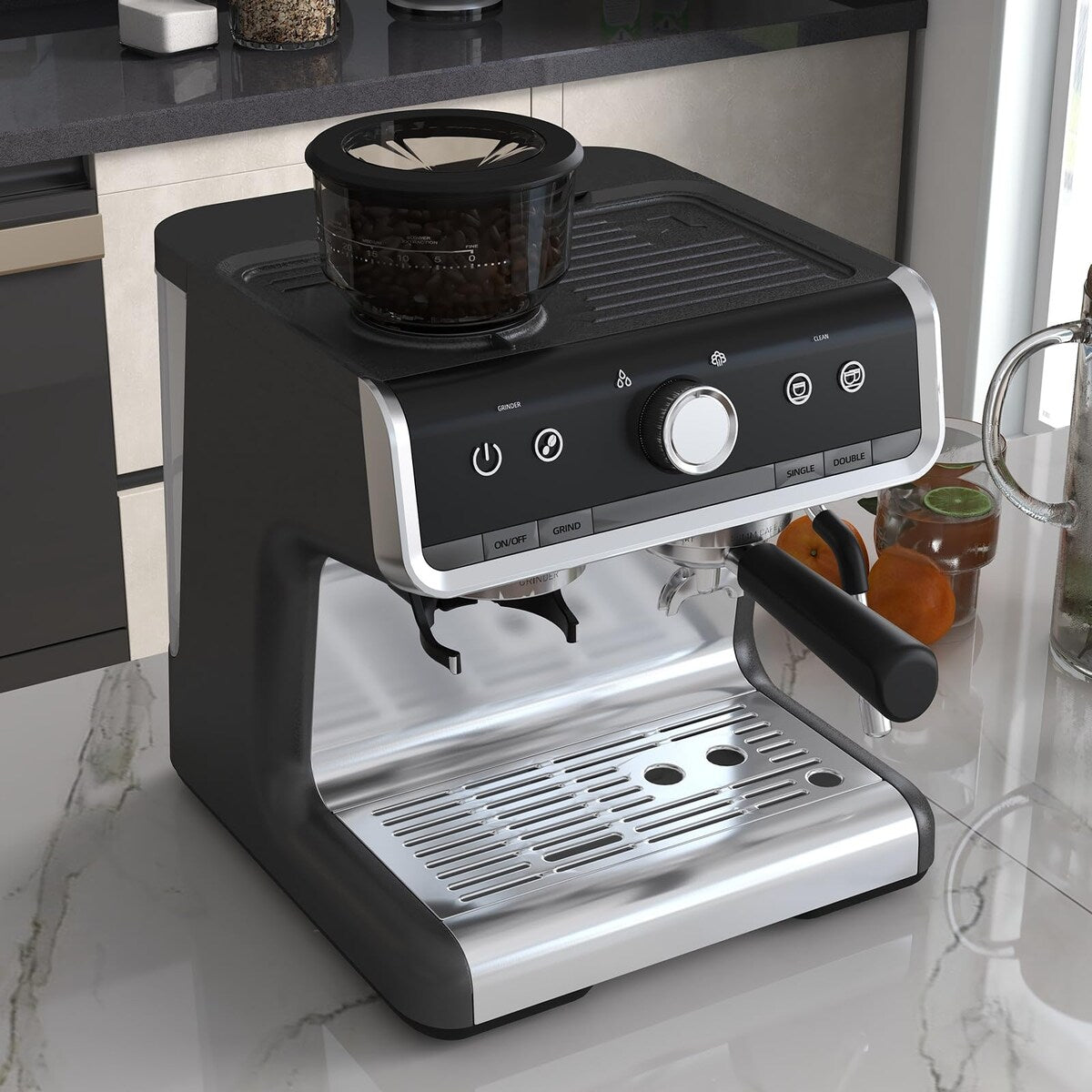Espresso Coffee Maker, with Grinder, 2.8 L Water Tank