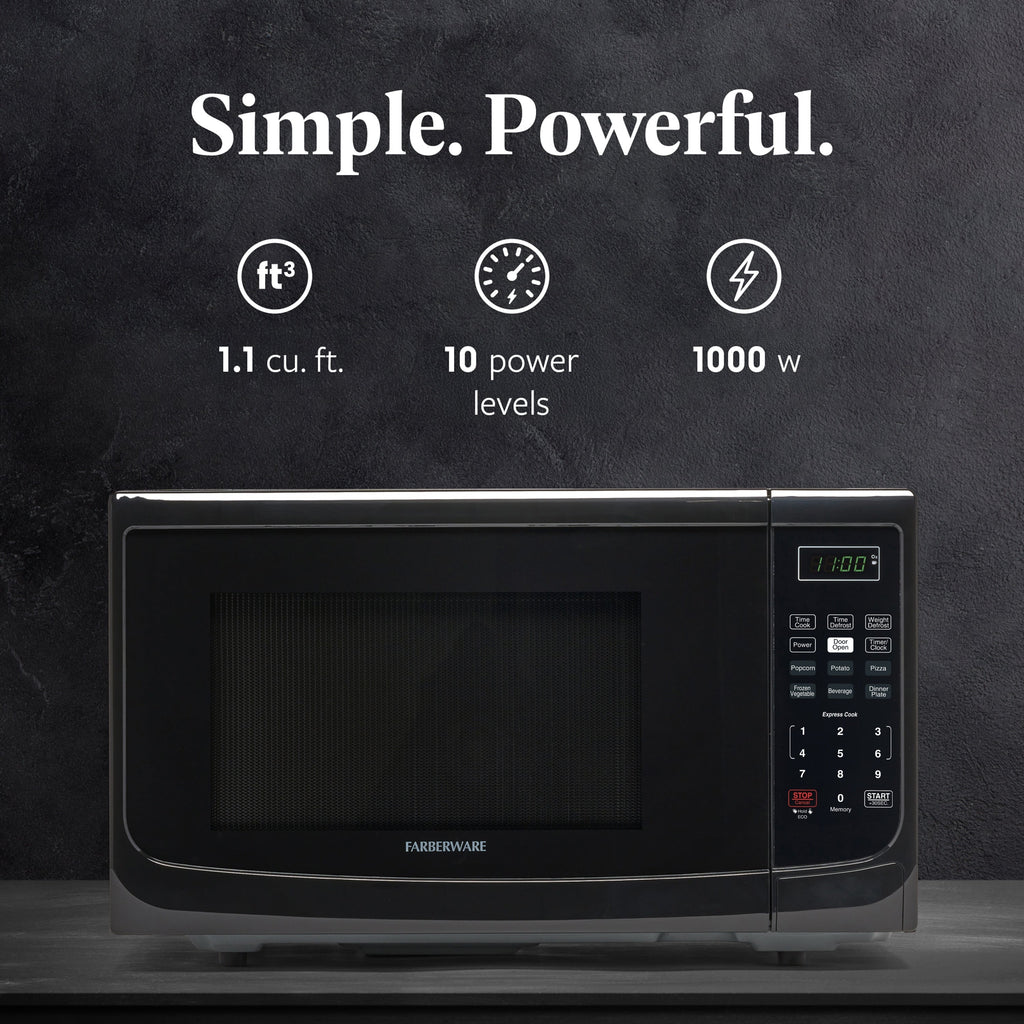 Farberware 1000-Watt 1.1 Cu. Ft. Countertop Microwave Oven With LED Lighting and Child Lock