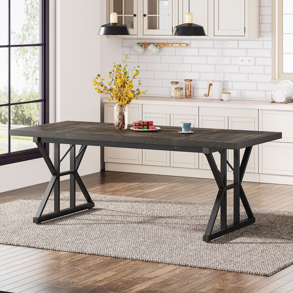 Farmhouse Dining Table for 6 People, 70.8-Inch Rectangular Wood Kitchen Table