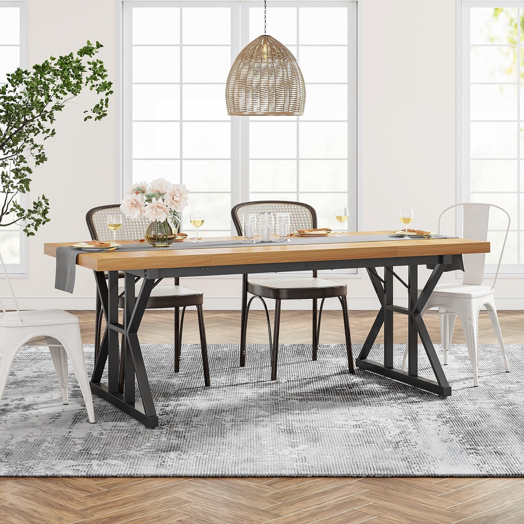 Farmhouse Dining Table for 6 People, 70.8-Inch Rectangular Wood Kitchen Table