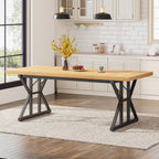 Farmhouse Dining Table for 6 People, 70.8-Inch Rectangular Wood Kitchen Table
