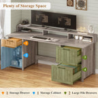 Farmhouse Executive Desk Home Office Desk File Drawer Monitor Stand Power Outlet