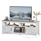 Farmhouse TV Stand for up to 65 TV with Doors and Open Shelves Media Console Power Outlet