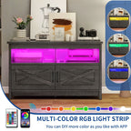 Farmhouse TV Stand for up to 65 TV with Doors and Open Shelves Media Console Power Outlet