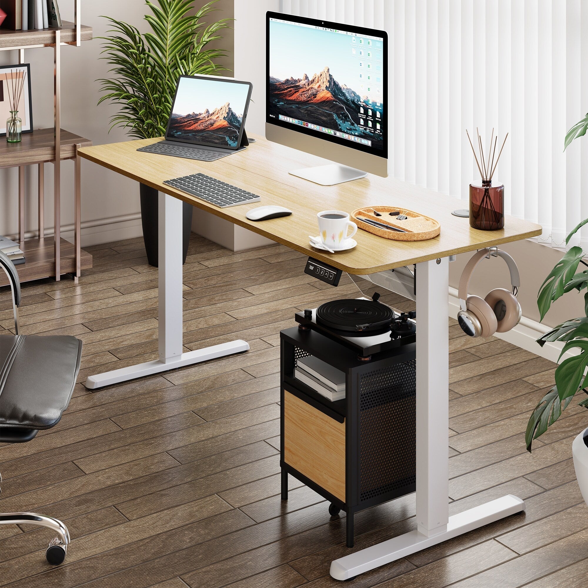 Futzca Height Adjustable Electric Standing Desk Sit Stand Computer Stand up Desk with Splice Board