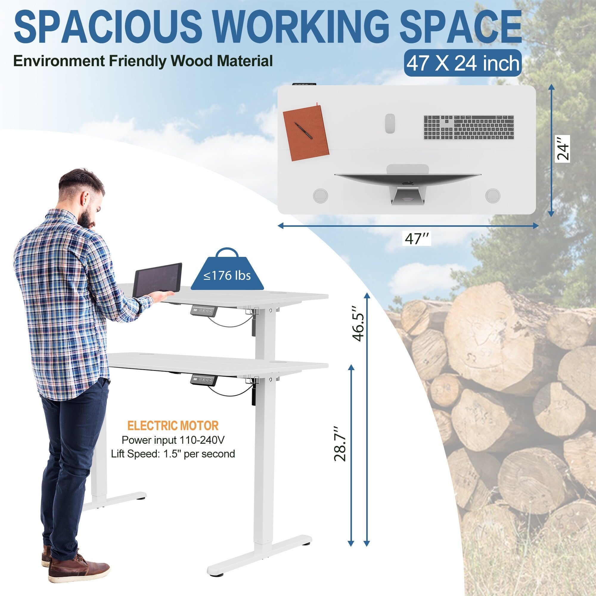 Futzca Height Adjustable Electric Standing Desk Sit Stand Computer Stand up Desk with Splice Board