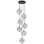 Geometric Pendant Chandelier for Stairway / Staircase, Adjustable Height 5 or 7 Light Cluster