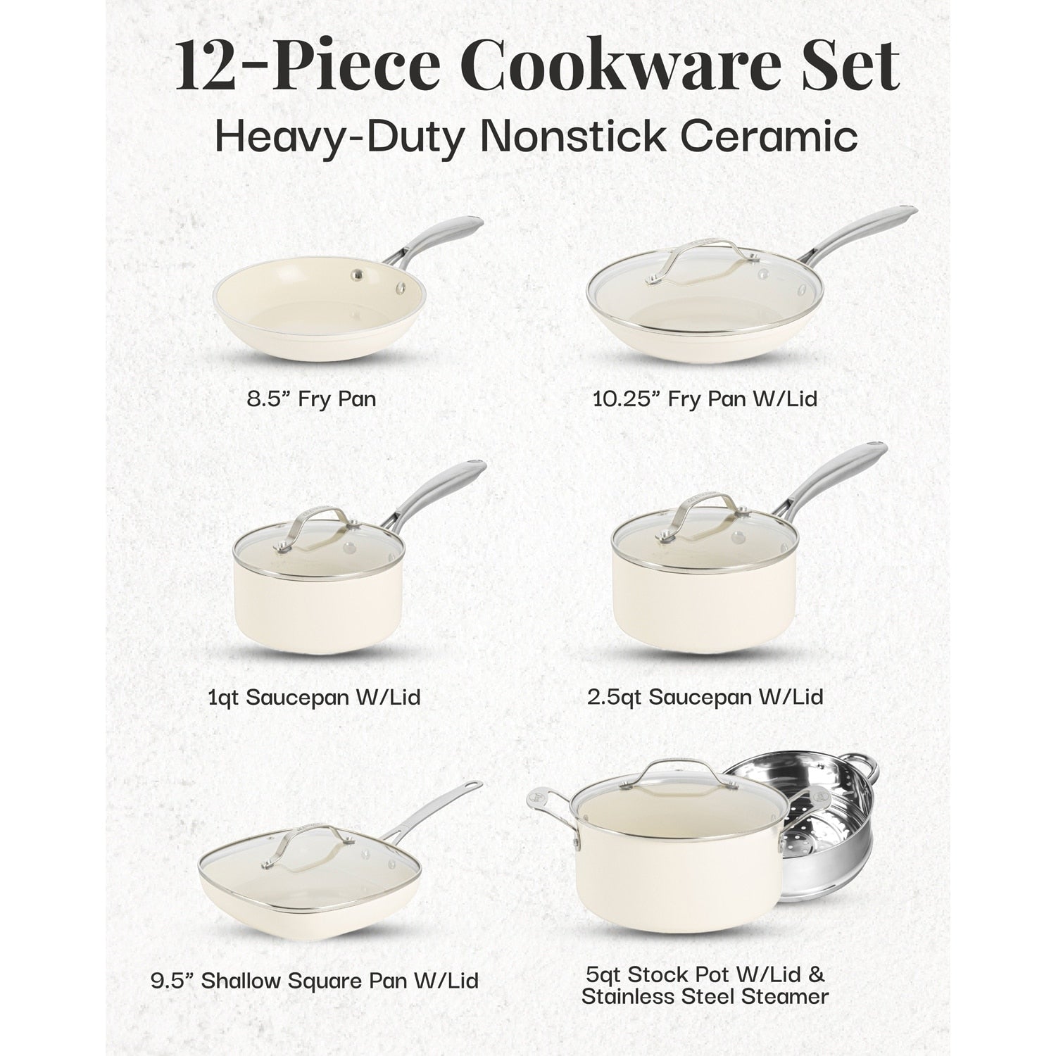 Gotham Steel Cream 12 Piece Pots and Pans Ultra Nonstick Ceramic Cookware Set with Stay Cool Handles