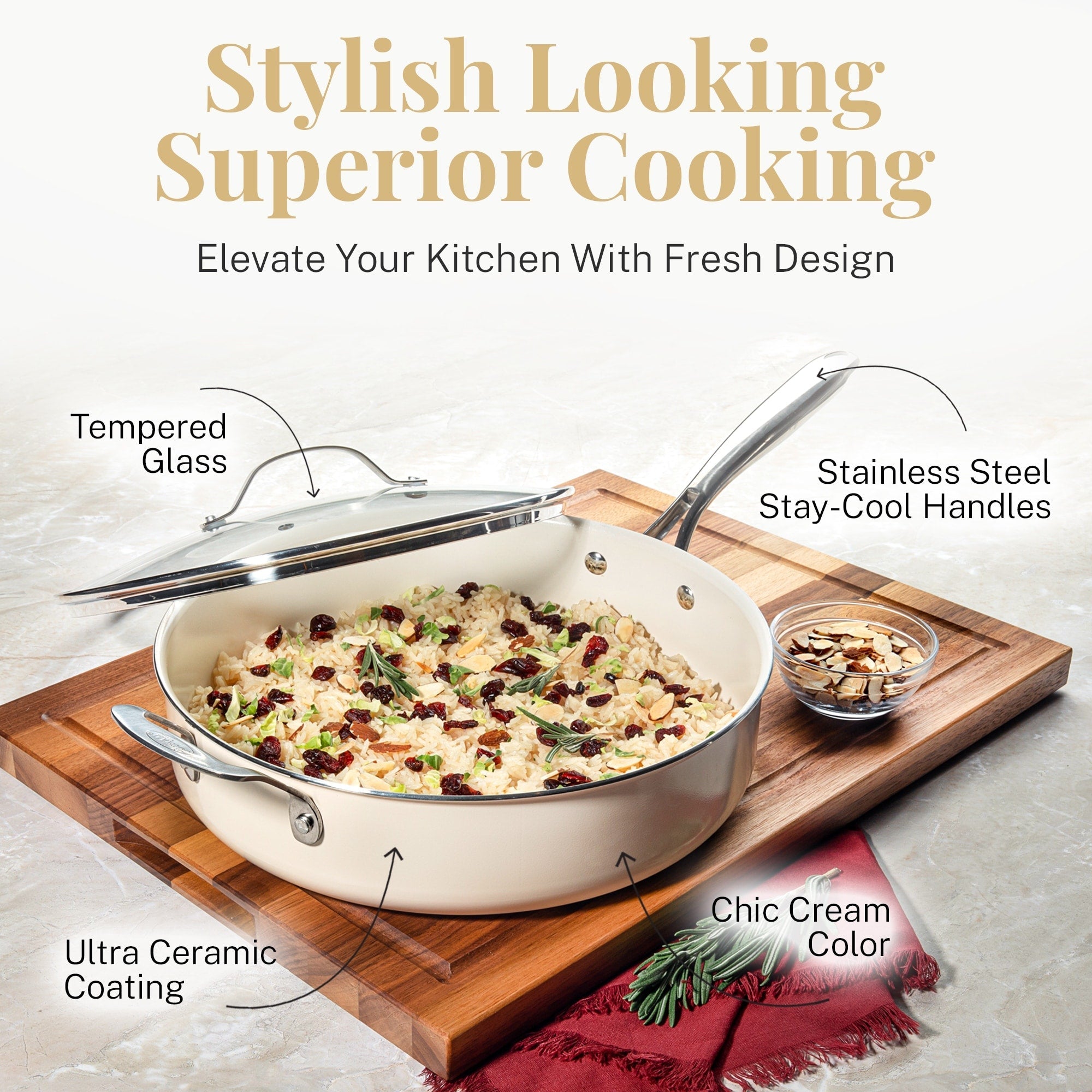 Gotham Steel Naturals 20 Pc Nonstick Pots and Pans Express Cookware Set with Bakeware and Utensils