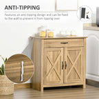 HOMCOM 32 Farmhouse Barn Door Style Sideboard Cabinet,Buffet Storage Cabinet Coffee Bar for Living Room or Entryway