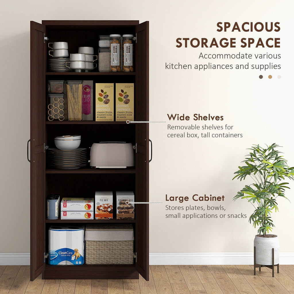 HOMCOM 63 2-Door Kitchen Pantry, Freestanding Storage Cabinet with 5-tier Shelving and 2 Adjustable Shelves for Dining Room