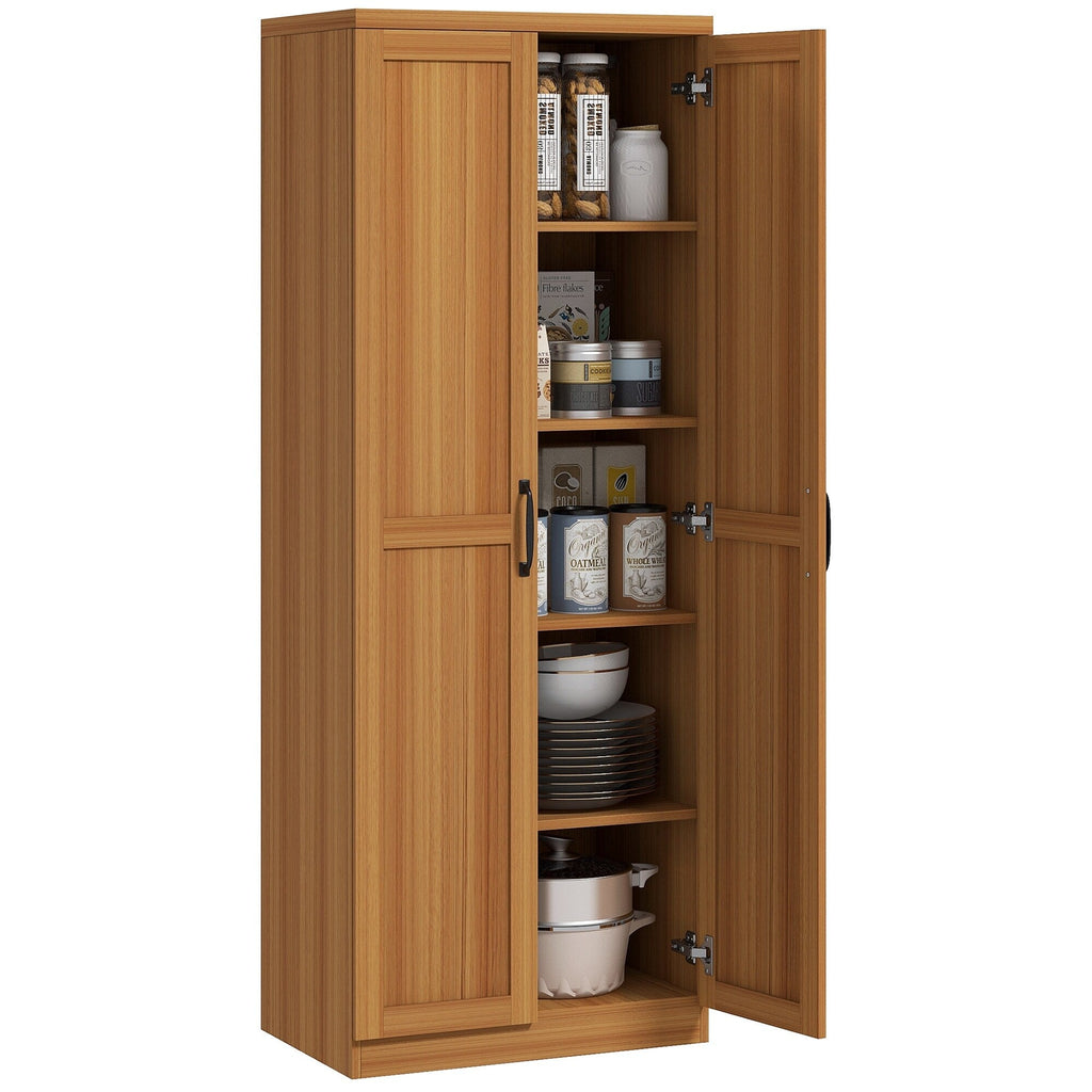 HOMCOM 63 2-Door Kitchen Pantry, Freestanding Storage Cabinet with 5-tier Shelving and 2 Adjustable Shelves for Dining Room