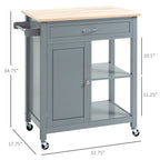 HOMCOM Kitchen Trolley, Wood Top Utility Cart on Wheels with Open Shelf and Storage Drawer for Dining Room, Kitchen