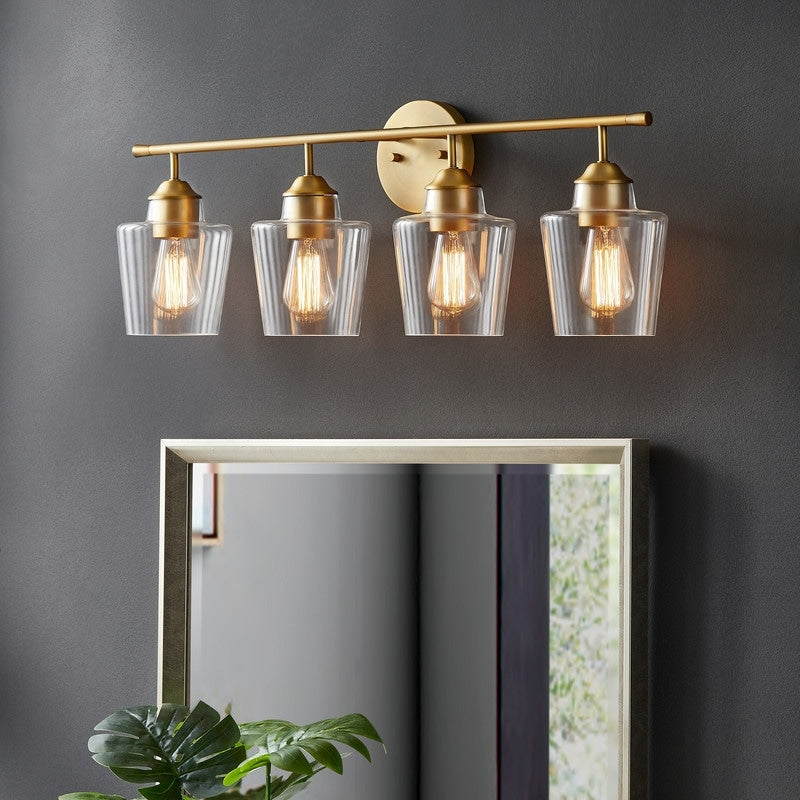 KAWOTI 4-Light Dimmable Metal Bathroom Vanity Light with Glass Shade