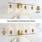 KAWOTI 4-Light Dimmable Metal Bathroom Vanity Light with Glass Shade