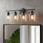 KAWOTI 4-Light Dimmable Metal Bathroom Vanity Light with Glass Shade