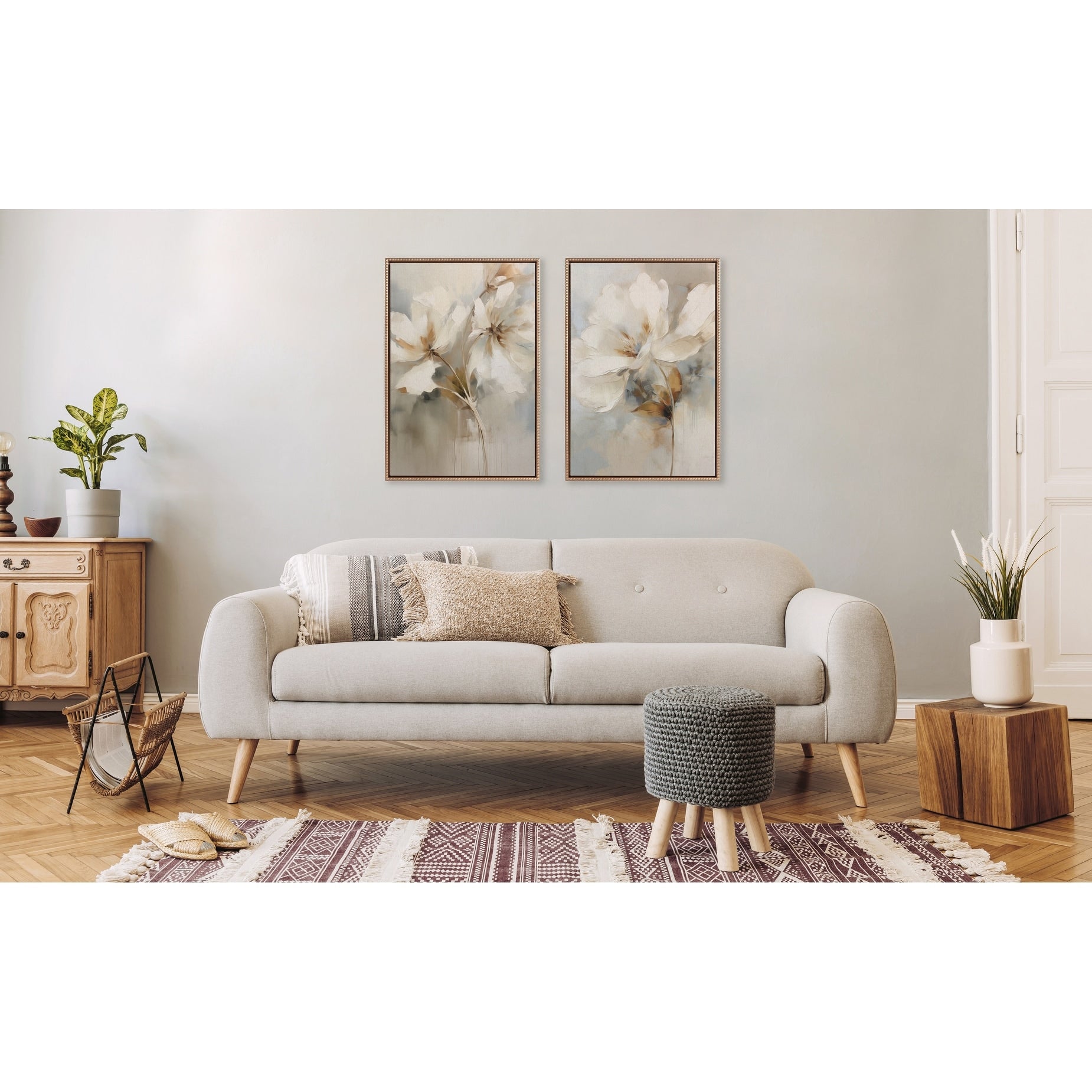 Kate and Laurel Sylvie Beaded Abstract Botanical Canvas