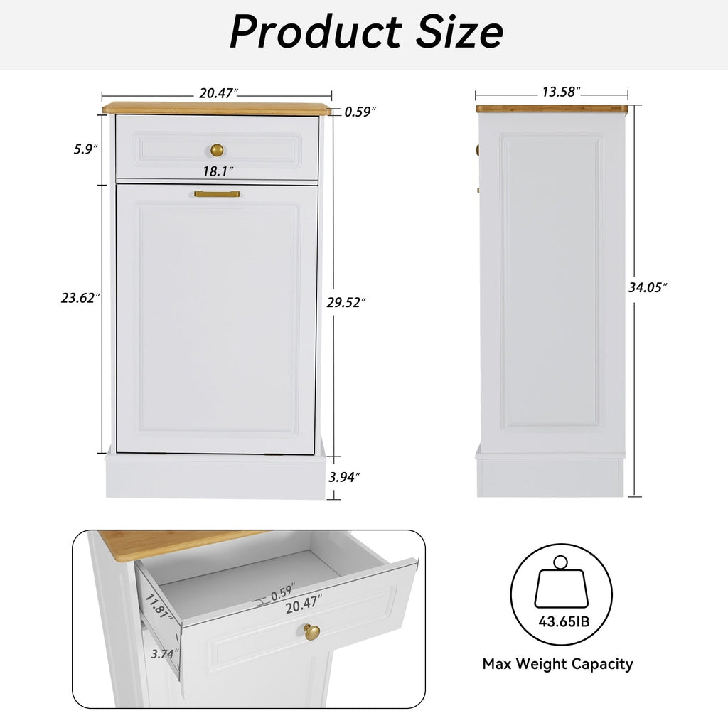 Kitchen Tilt Out Trash Cabinet Can Bin Storage Wooden Counter-top Waste Baskets with Drawer