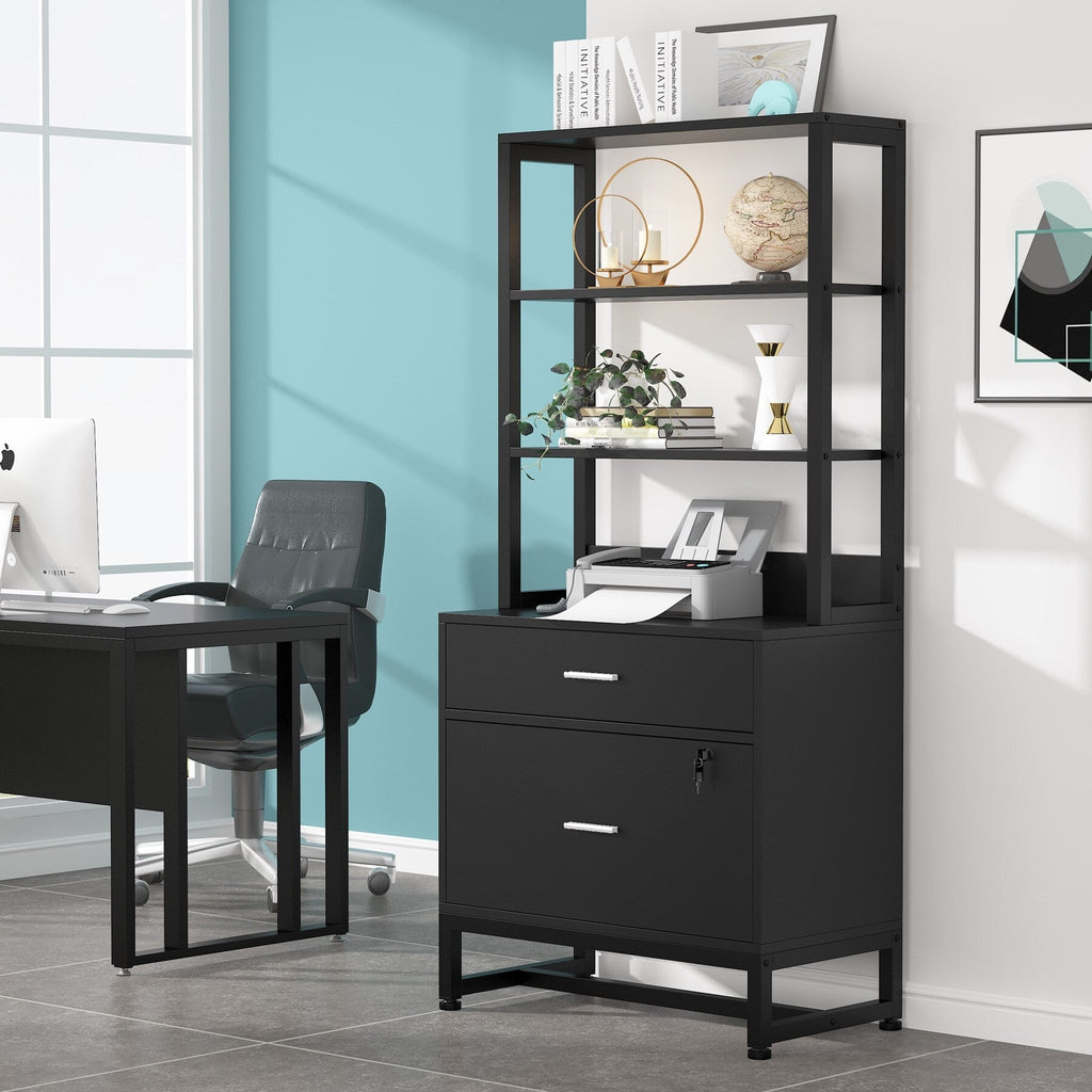File Cabinet with 2 Drawer, Modern Filing Cabinet Printer Stand with Lock
