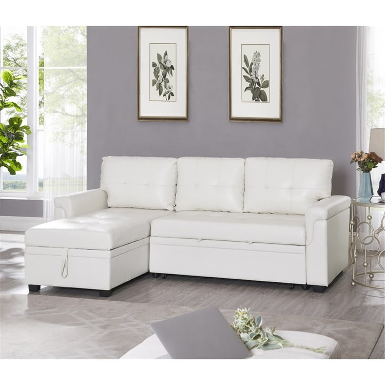 Convertible Reversible Sectional Sofa with Pull-Out Sleeper Bed, Hidden Storage Chaise, and Durable Legs