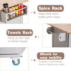 Sophia & William Kitchen Island Cart with Drop-Leaf and Rubber Wood Top, Rolling Kitchen Trolley Cart with Large Storage Cabinet