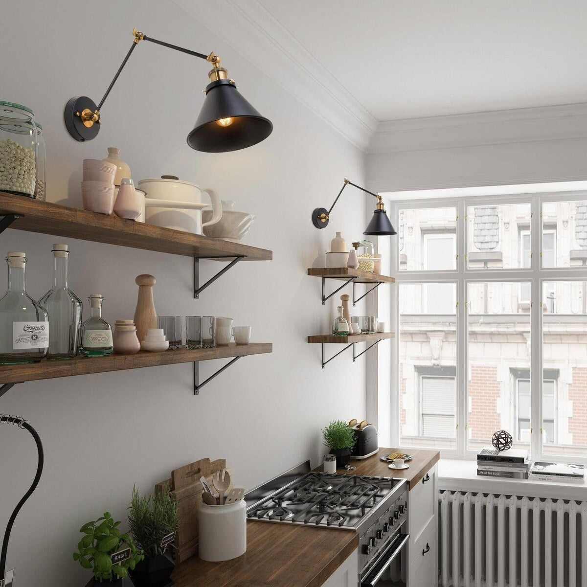 Malryn Set of 2 Modern Adjustable Swing Arm Lights Plug-in/Hardwired Wall Sconces