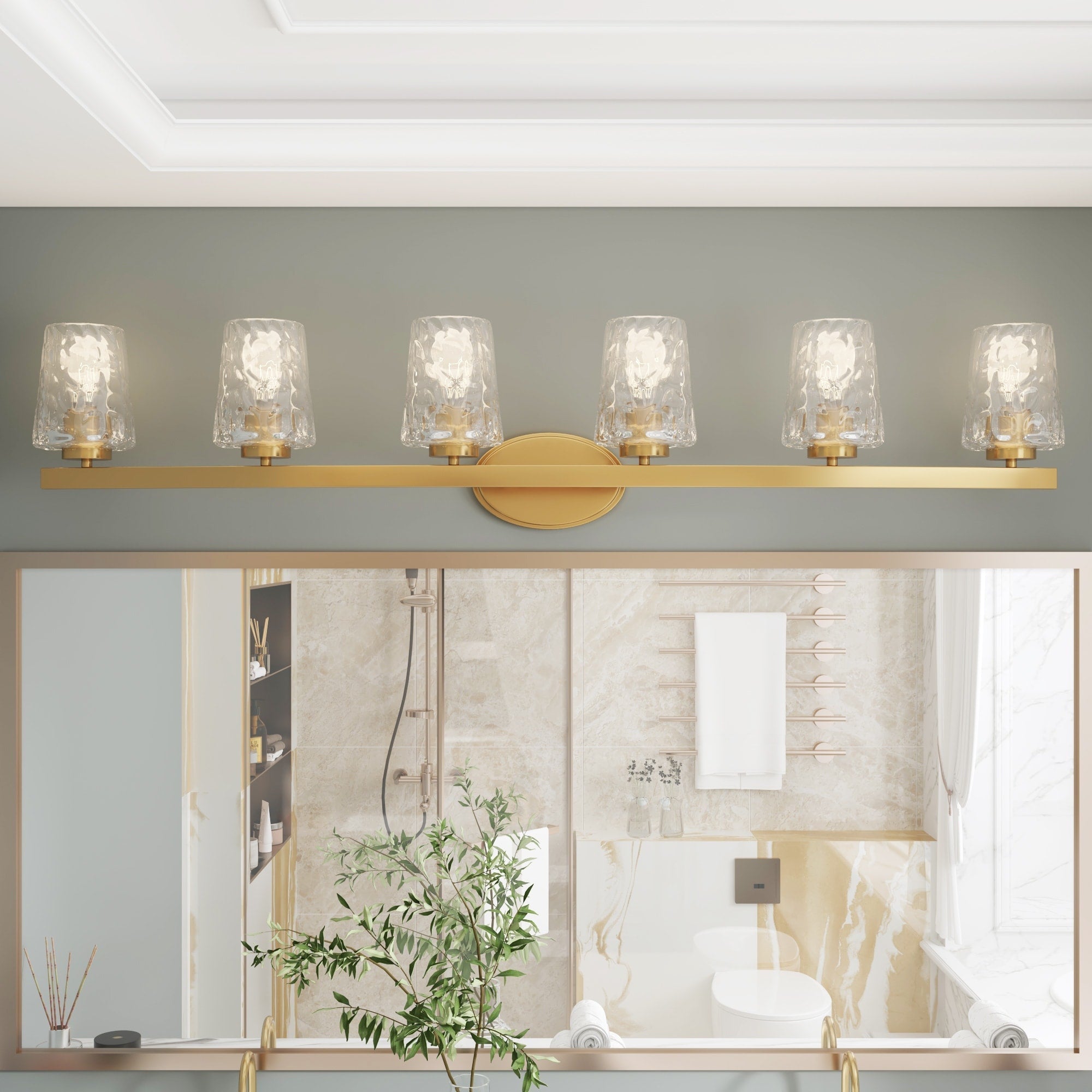 Mid-century Modern 6-light LED Dimmable Bathroom Vanity Light with Art Glass - 51 inches