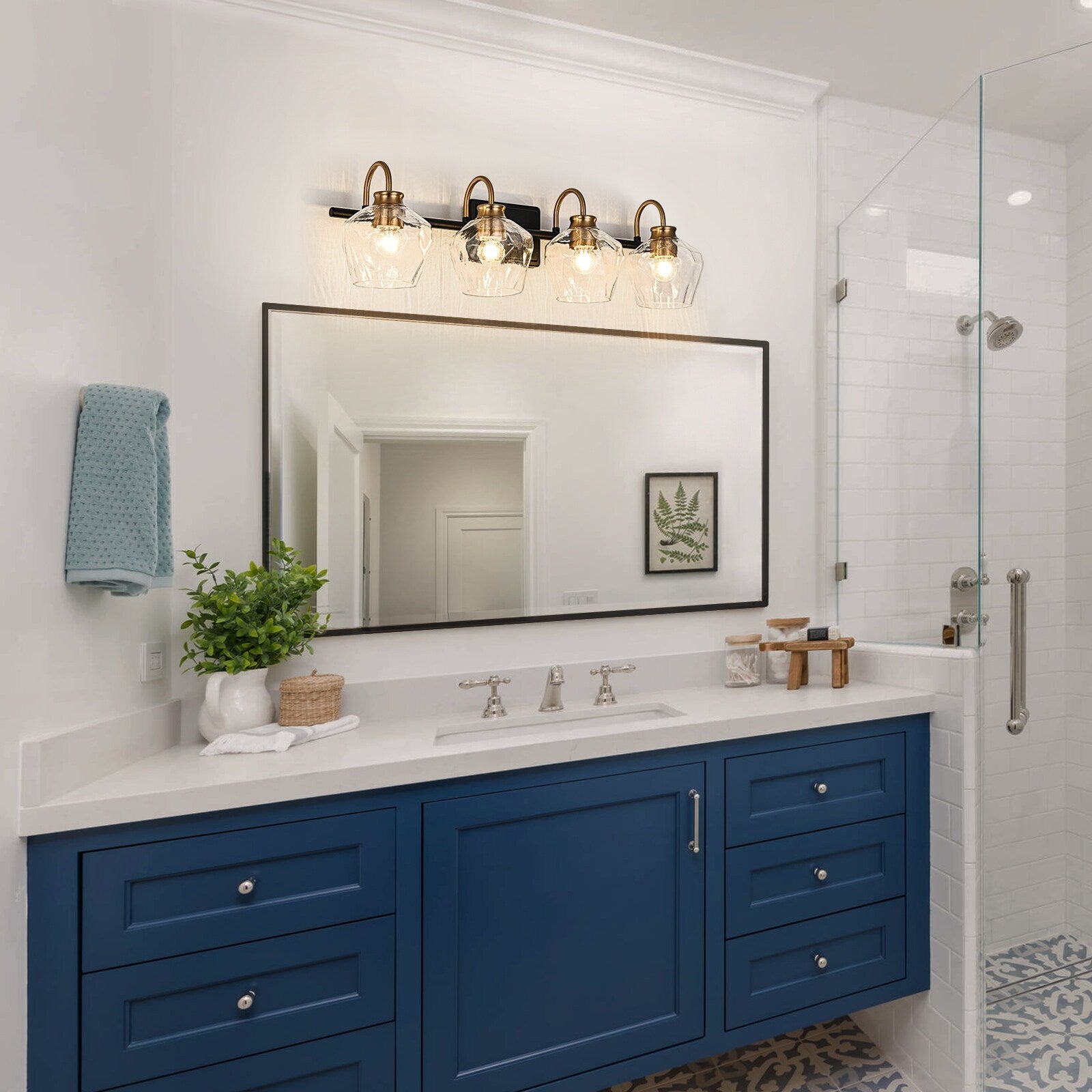 Modern 3/4-lights Bathroom Dimmable Vanity Lights Wall Sconces with Glass Shade