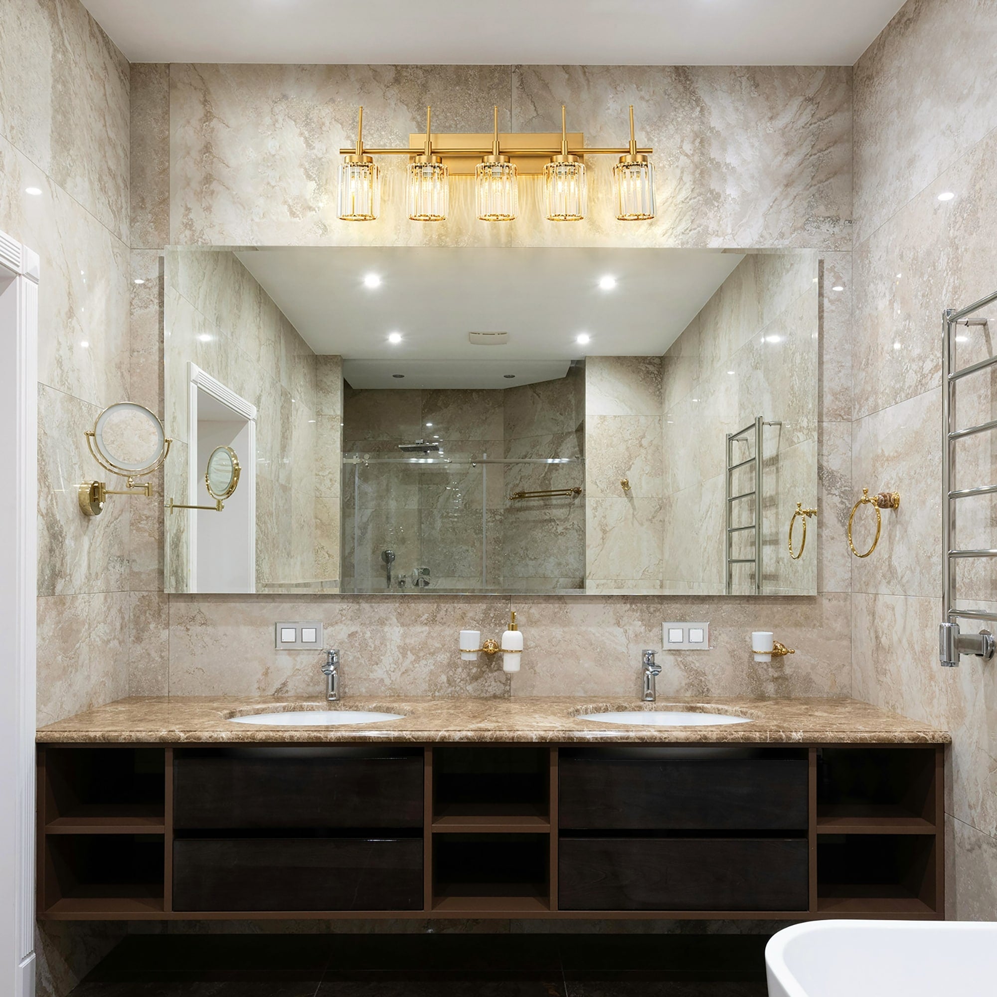 Modern Gold Dimmable Wall Light Glam Cylinder Bathroom Crystal Vanity Light Wall Sconces