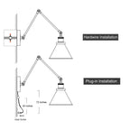 Set of 2 Modern Adjustable Swing Arm Lights Plug-in Hardwire Wall Sconces