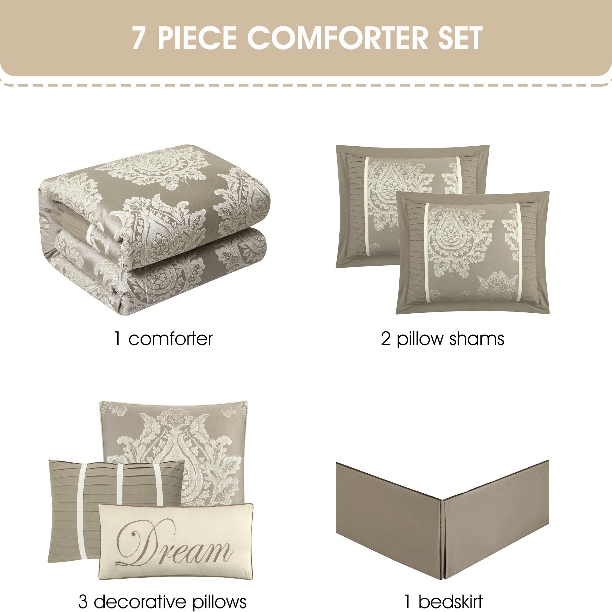 Nanshing Tiana 7 Piece Traditional Damask Comforter Set