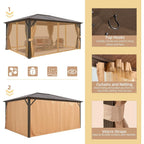 Hardtop Gazebo for Backyard – Permanent Pergola with Netting, Curtains & Double Roof, All-Weather Outdoor Shelter