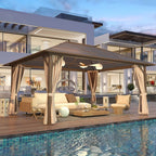 Hardtop Gazebo for Backyard – Permanent Pergola with Netting, Curtains & Double Roof, All-Weather Outdoor Shelter