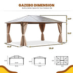 Hardtop Gazebo for Backyard – Permanent Pergola with Netting, Curtains & Double Roof, All-Weather Outdoor Shelter