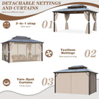 Hardtop Gazebo for Backyard – Permanent Pergola with Netting, Curtains & Double Roof, All-Weather Outdoor Shelter