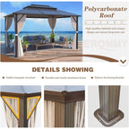 Hardtop Gazebo for Backyard – Permanent Pergola with Netting, Curtains & Double Roof, All-Weather Outdoor Shelter