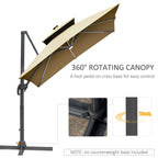 Outsunny 10ft Solar LED Patio Umbrella, Offset Hanging Umbrella with 360° Rotation, Cross Base, 8 Ribs, Tilt and Crank