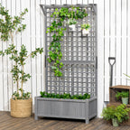 Outsunny Wood Planter with Trellis, Raised Garden Bed for Climbing Plants w/ Drainage Holes and Roof